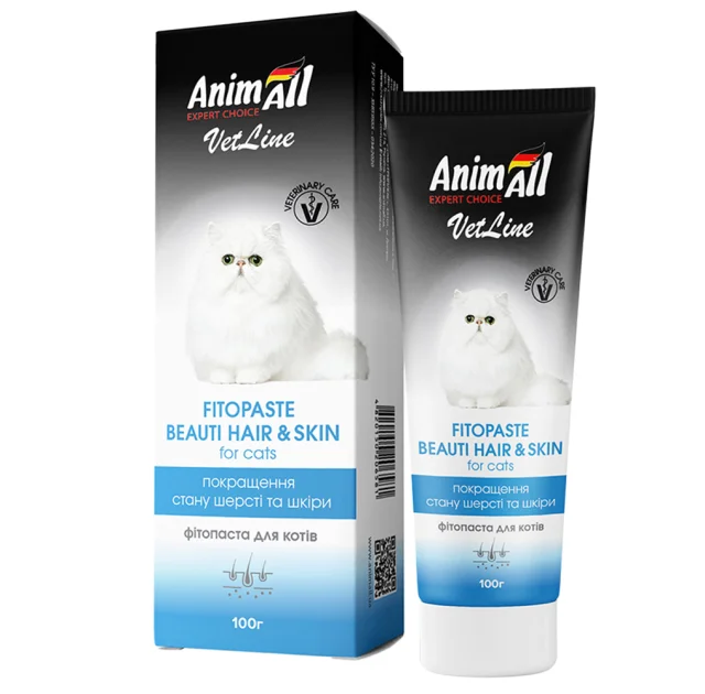 Фитопаста AnimAll VetLine Beauty Hair&Skin для улучшения качества шерсти у кошек, 100 г