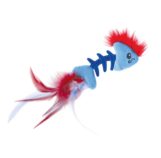 Игрушка для кошек Petstages Рыбка с перьями, голубая, 19 см