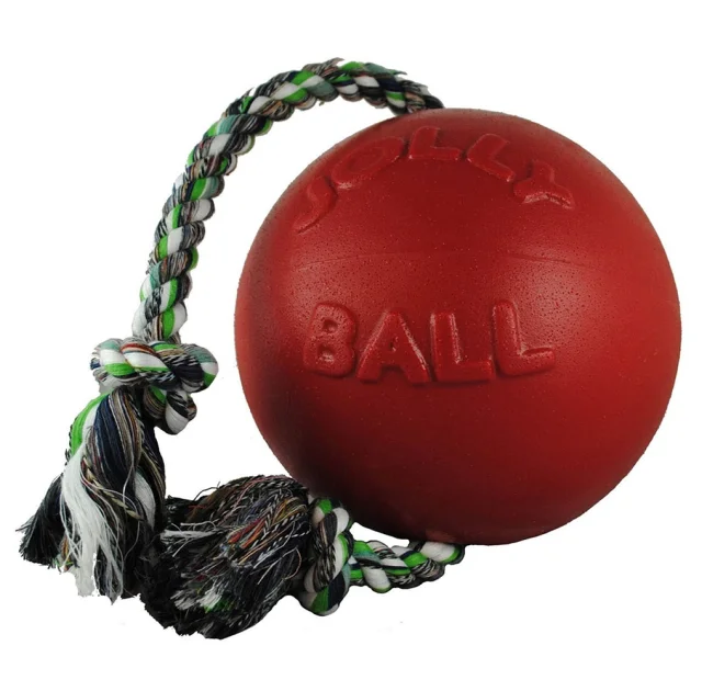 Іграшка Jolly Pets Romp-n-Roll м'яч з канатом, велика, для собак від 27 кг, червона, 22 см