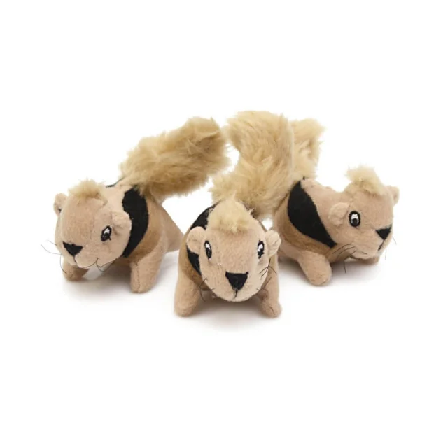 Игрушка-пищалка для собак Outward Hound Белки, коричневая, 3 шт