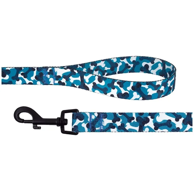 Поводок BronzeDog Urban для собак, нейлон, принт косточки, голубой, 152×2 см