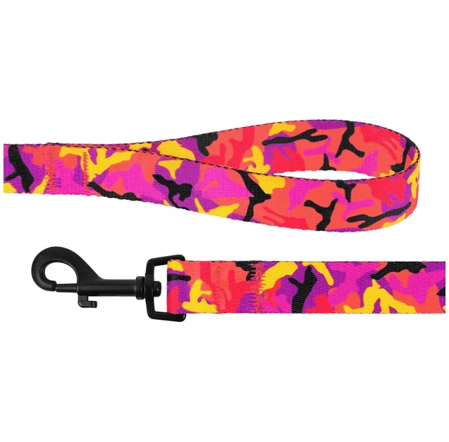 Повідець BronzeDog Camo для собак, нейлон, рожевий, 152×1.6 см