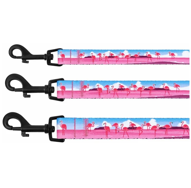 Поводок BronzeDog Travel для собак, нейлон, принт фламинго, 152×1.6 см