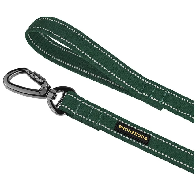 Поводок BronzeDog Cotton для собак, брезент с карабином на замке, зелёный, 200×1.6 см