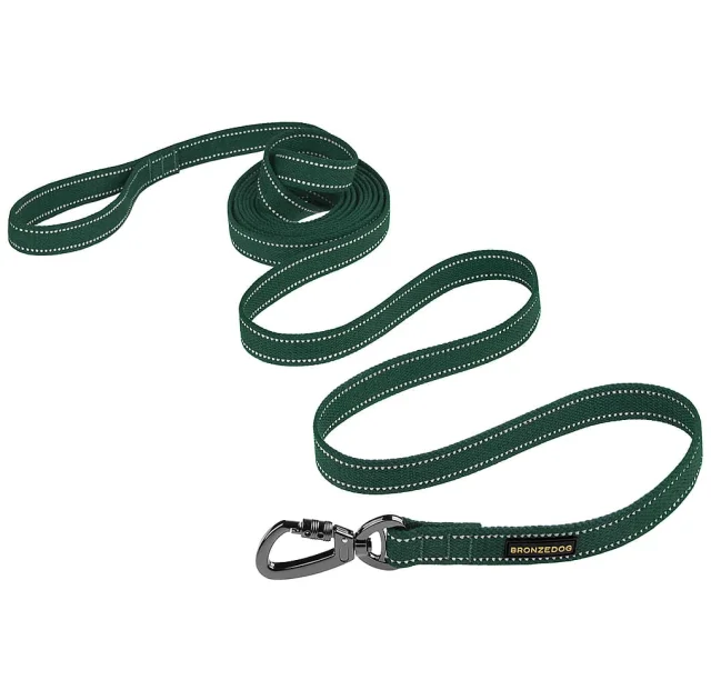 Поводок BronzeDog Cotton для собак, брезент с карабином на замке, зелёный, 200×1.6 см