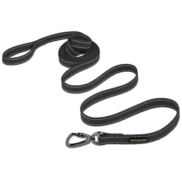 Поводок BronzeDog Cotton для собак, брезент с карабином на замке, графит, 200×2.5 см