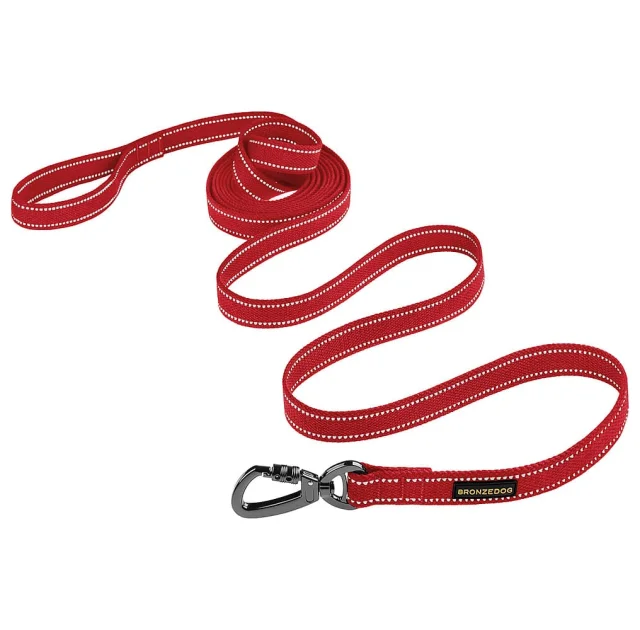 Повідець BronzeDog Cotton для собак, брезент з карабіном на замку, червоний, 200×3.2 см