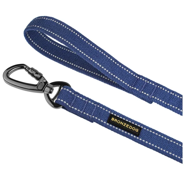 Повідець BronzeDog Cotton для собак, брезент з карабіном на замку, синій, 300×1.6 см
