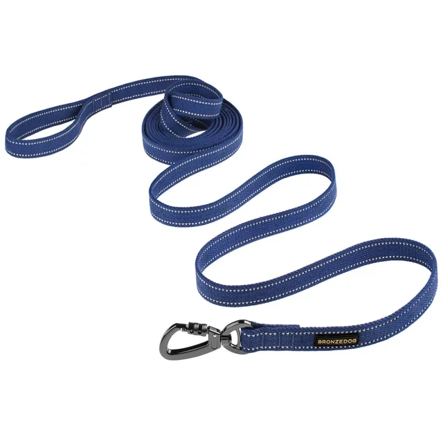 Повідець BronzeDog Cotton для собак, брезент з карабіном на замку, синій, 300×1.6 см