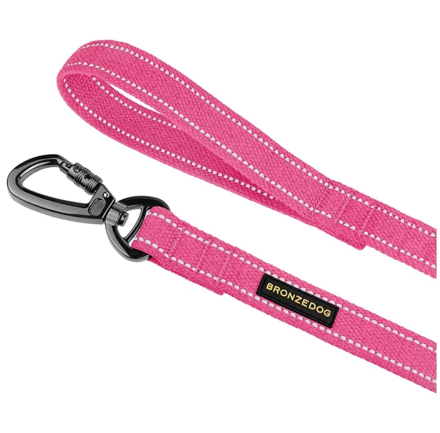 Повідець BronzeDog Cotton для собак, брезент з карабіном на замку, рожевий, 300×3.2 см