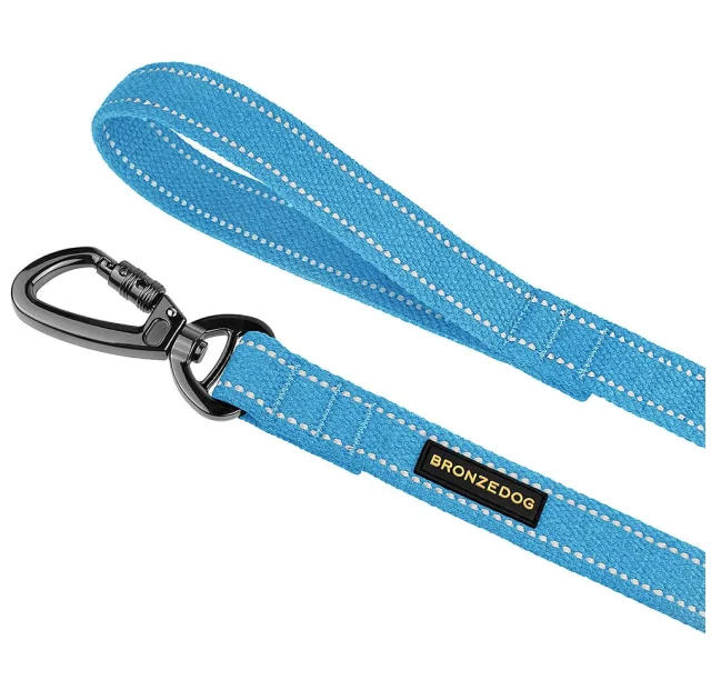 Поводок BronzeDog Cotton для собак, брезент с карабином на замке, голубой, 500×2.5 см