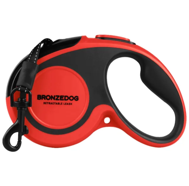 Поводок-рулетка BronzeDog Premium с рефлекторной лентой, до 50 кг, красный, 5 м