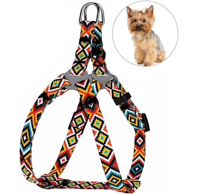 Шлея BronzeDog Tribal для собак, нейлон, принт гуцульський, помаранчевий, 28-40 см