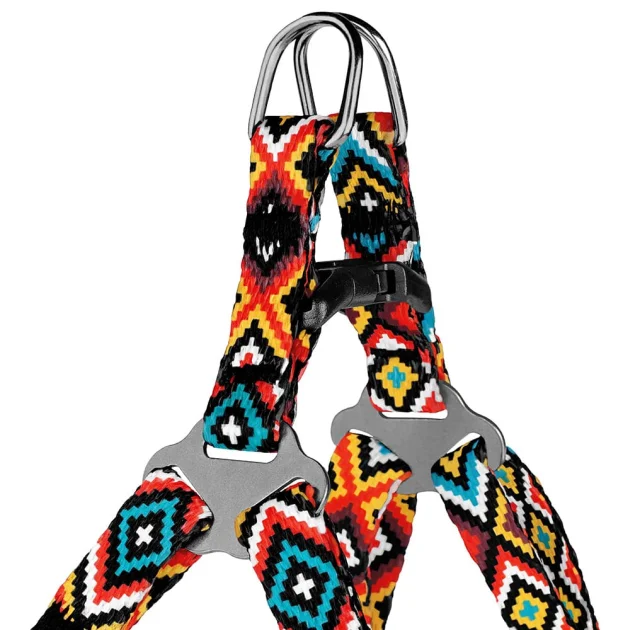 Шлея BronzeDog Tribal для собак, нейлон, принт гуцульський, помаранчевий, 28-40 см