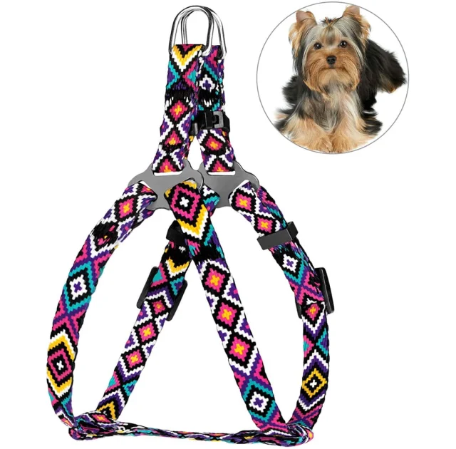 Шлея BronzeDog Tribal для собак, нейлон, принт гуцульський, фіолетовий, 28-40 см