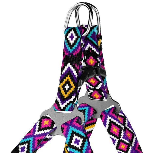 Шлея BronzeDog Tribal для собак, нейлон, принт гуцульський, фіолетовий, 28-40 см