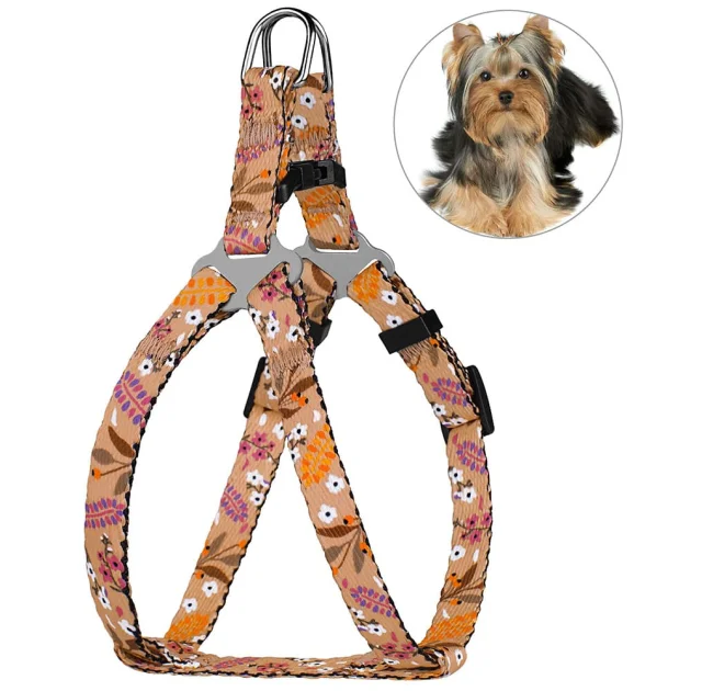 Шлея BronzeDog Tribal для собак, нейлон, принт квіти, бежевий, 40-53 см