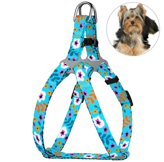 Шлея BronzeDog Tribal для собак, нейлон, принт квіти, ментоловий, 40-53 см