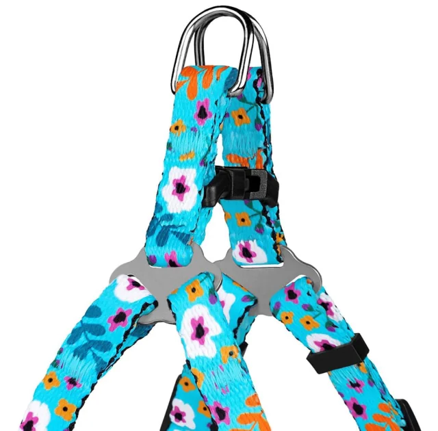 Шлея BronzeDog Tribal для собак, нейлон, принт квіти, ментоловий, 45-60 см
