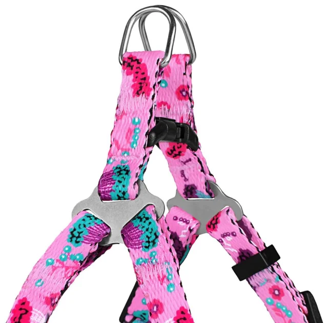 Шлея BronzeDog Tribal для собак, нейлон, принт квіти, рожевий, 28-40 см