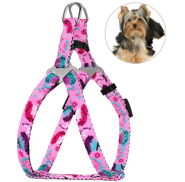 Шлея BronzeDog Tribal для собак, нейлон, принт квіти, рожевий, 40-53 см