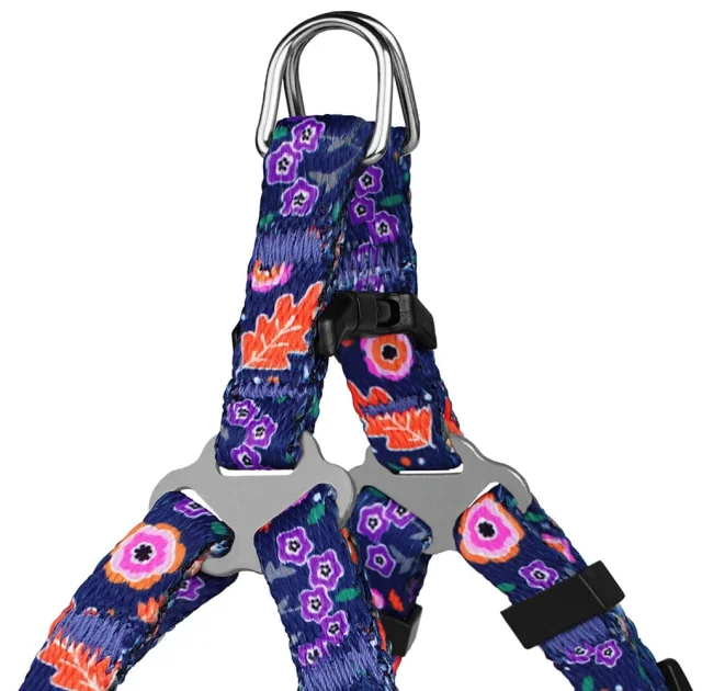 Шлея BronzeDog Tribal для собак, нейлон, принт квіти, синій, 45-60 см