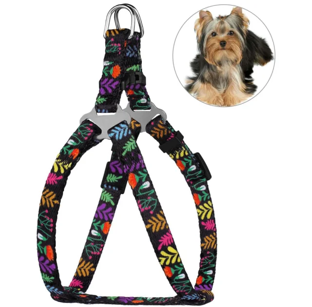 Шлея BronzeDog Tribal для собак, нейлон, принт квіти, чорний, 28-40 см