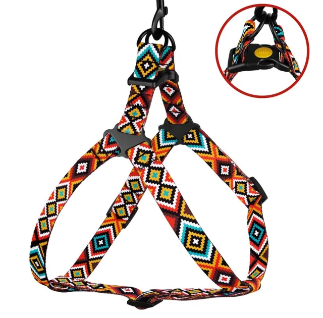 Шлея BronzeDog Tribal для собак, нейлон, принт гуцульський, помаранчевий, 45-60 см