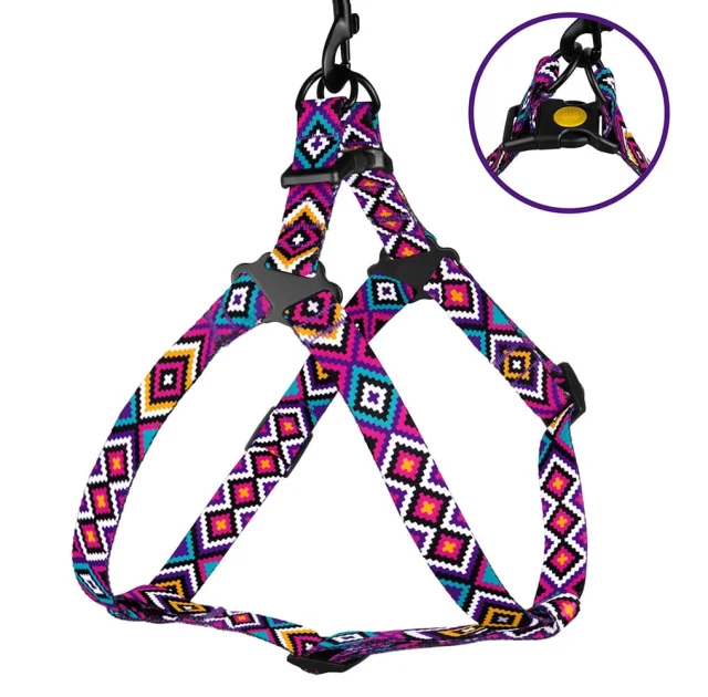 Шлея BronzeDog Tribal для собак, нейлон, принт гуцульський, фіолетовий, 45-60 см