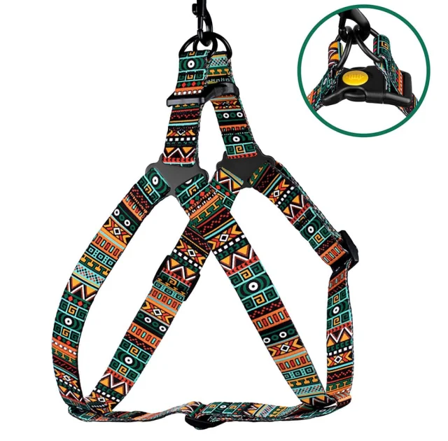 Шлея BronzeDog Tribal для собак, нейлон, принт етнічний, ментоловий, 40-53 см
