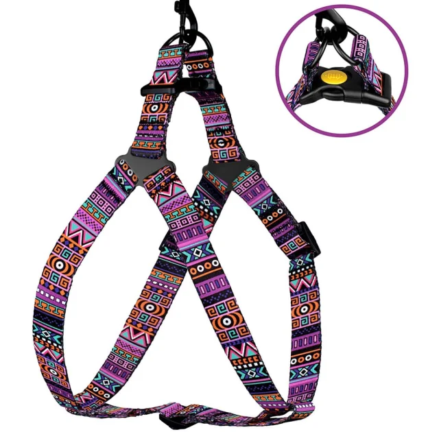 Шлея BronzeDog Tribal для собак, нейлон, принт етнічний, фіолетовий, 45-60 см