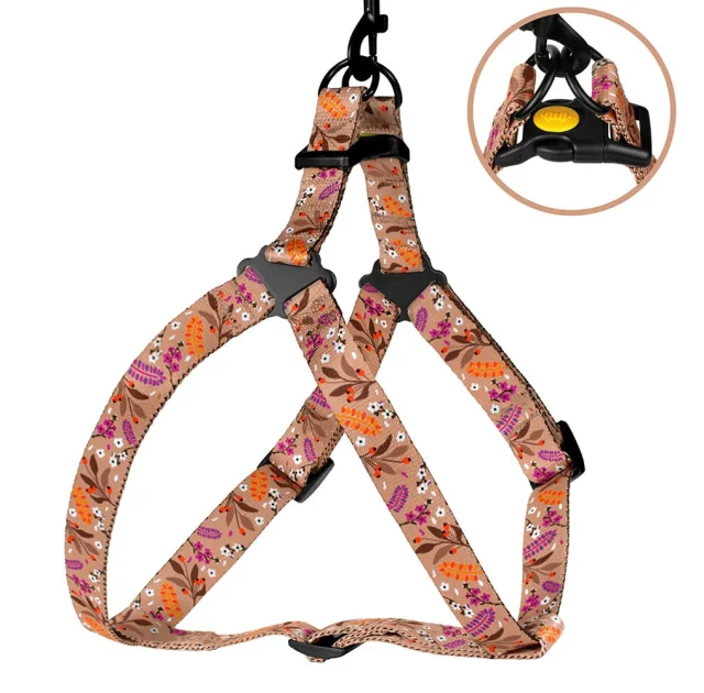 Шлея BronzeDog Tribal для собак, нейлон, принт квіти, бежевий, 57-73 см