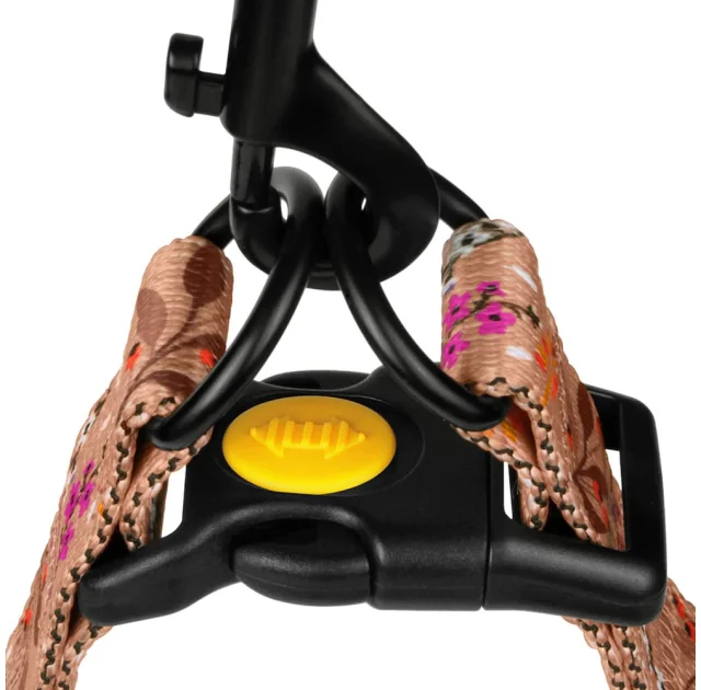 Шлея BronzeDog Tribal для собак, нейлон, принт квіти, бежевий, 57-73 см