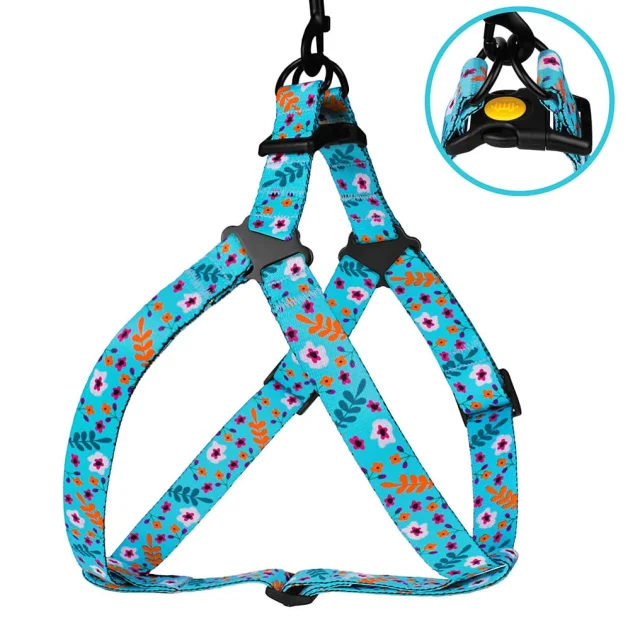 Шлея BronzeDog Tribal для собак, нейлон, принт квіти, ментоловий, 57-73 см