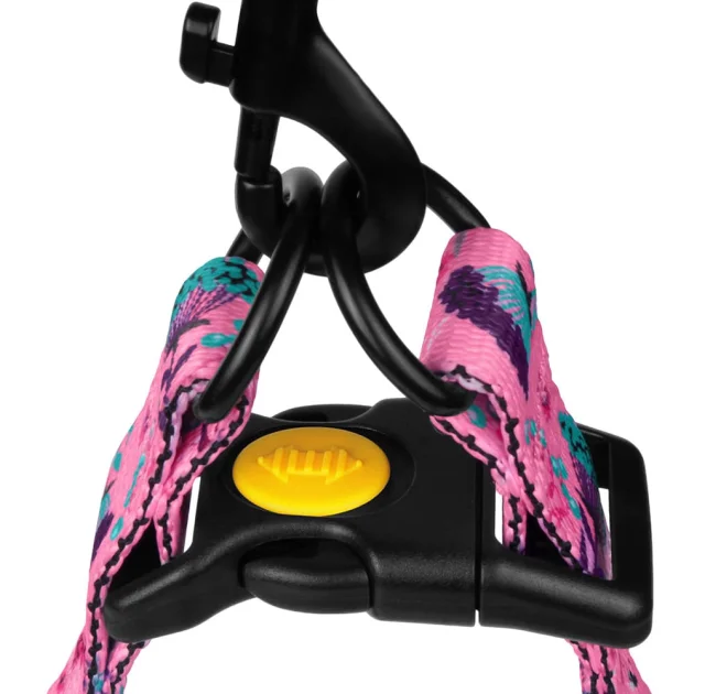 Шлея BronzeDog Tribal для собак, нейлон, принт квіти, рожевий, 57-73 см