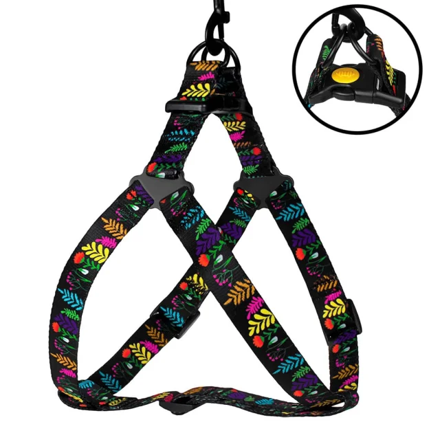 Шлея BronzeDog Tribal для собак, нейлон, принт квіти, чорний, 57-73 см