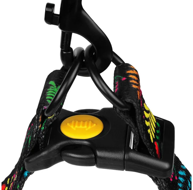 Шлея BronzeDog Tribal для собак, нейлон, принт квіти, чорний, 57-73 см