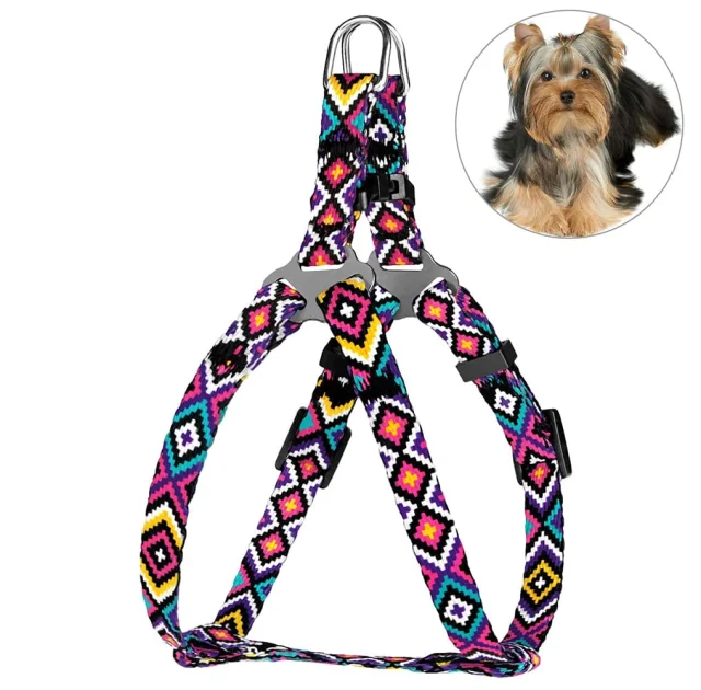 Шлея BronzeDog Urban для собак, нейлон, принт гуцульський, фіолетовий, 24-30 см