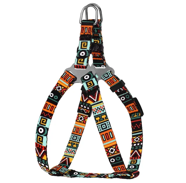 Шлея BronzeDog Urban для собак, нейлон, принт етнічний, ментоловий, 24-30 см