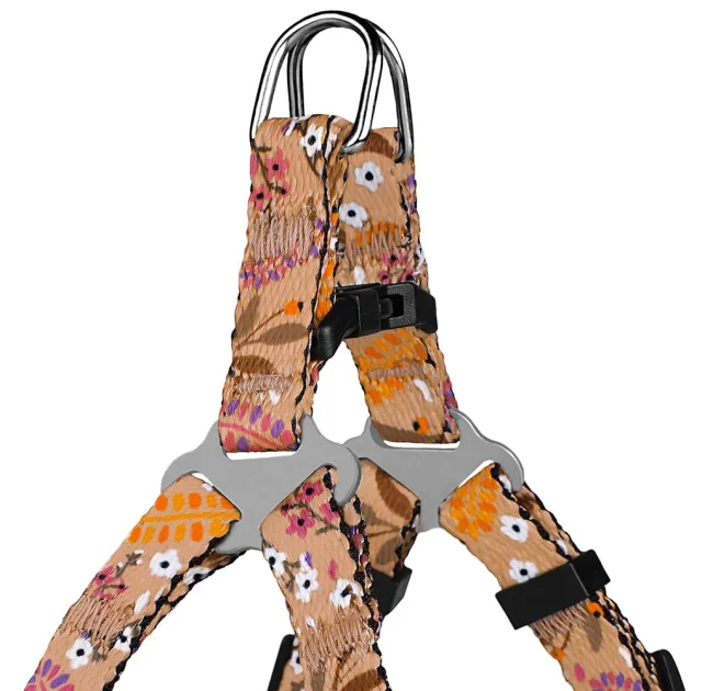 Шлея BronzeDog Urban для собак, нейлон, принт квіти, бежевий, 24-30 см