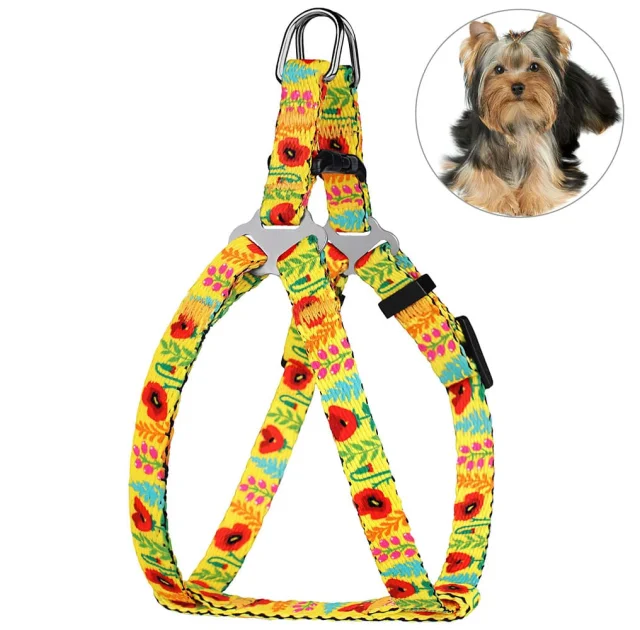 Шлея BronzeDog Urban для собак, нейлон, принт квіти, жовтий, 24-30 см