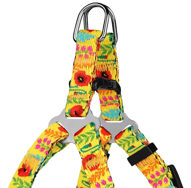 Шлея BronzeDog Urban для собак, нейлон, принт квіти, жовтий, 28-40 см