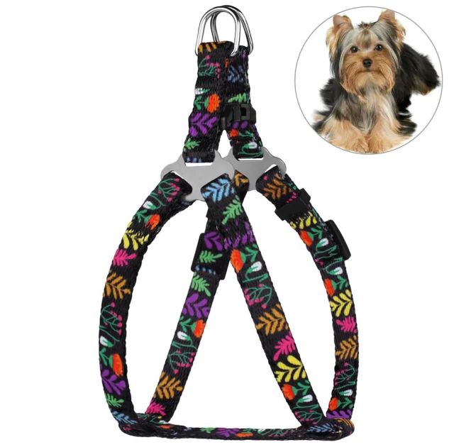 Шлея BronzeDog Urban для собак, нейлон, принт квіти, чорний, 24-30 см