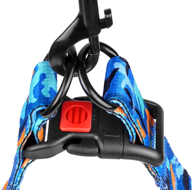 Шлея BronzeDog Camo для собак, нейлон, синій, 40-53 см