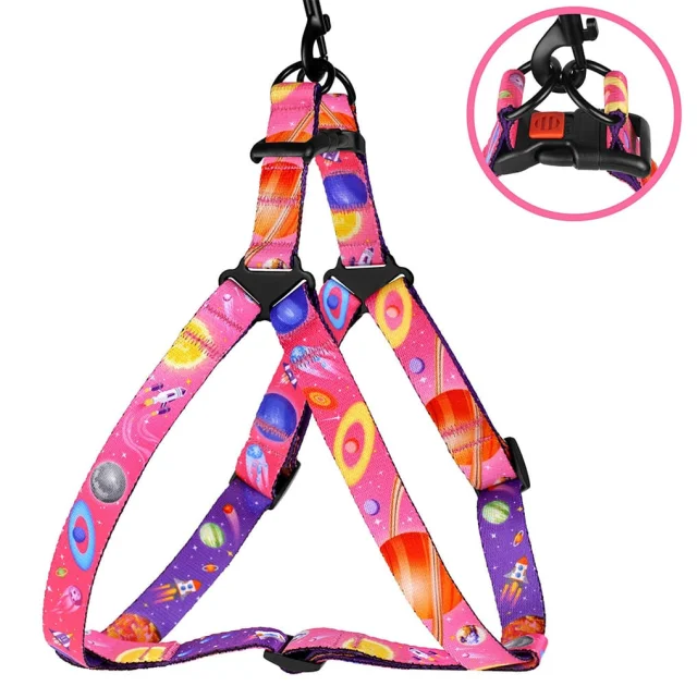 Шлея BronzeDog для собак, нейлон, принт космос, рожевий, 45-60 см
