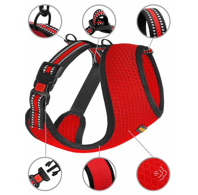 Шлея BronzeDog Mesh для собак дрібних порід, сітчастий нейлон, червоний, 35-38 см