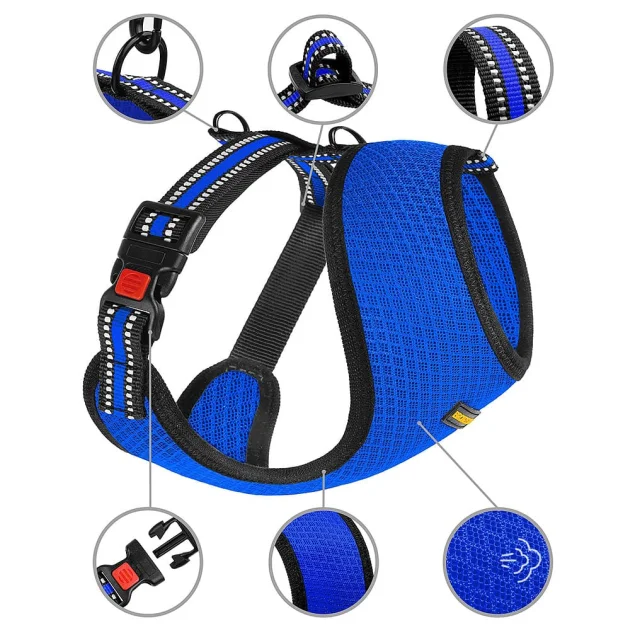 Шлея BronzeDog Mesh для собак дрібних порід, сітчастий нейлон, синій, 28-33 см