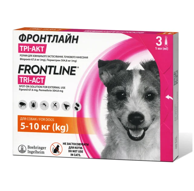 Краплі Boehringer Ingelheim Frontline TRI-ACT від бліх і кліщів для собак, S, 5-10 кг, ціна за 1 піпетку(відкл)