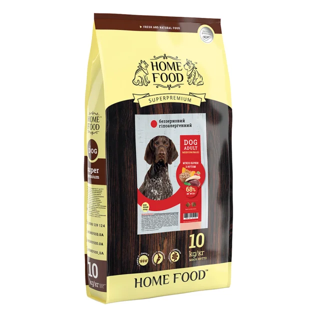Сухий корм Home Food для дорослих собак середніх і великих порід, з качкою та нутом, гіпоалергенний, беззерновий, 10 кг