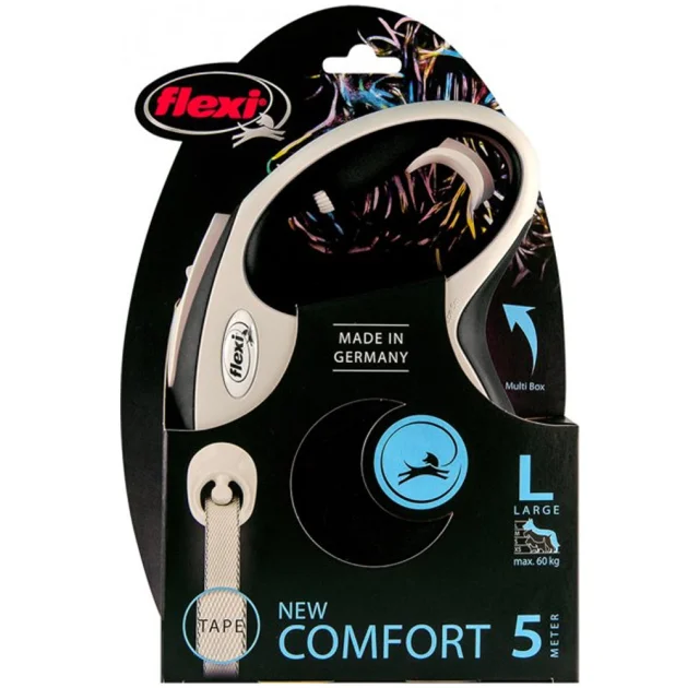 Повідець-рулетка Flexi New Comfort L для собак до 60 кг, 5 м, стрічка, чорний